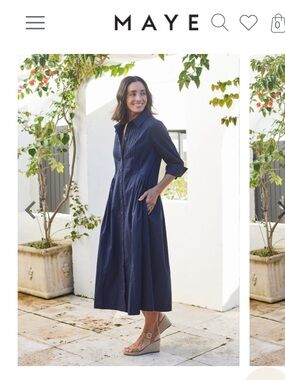 Navy Button-Front Midi Shirt Dress